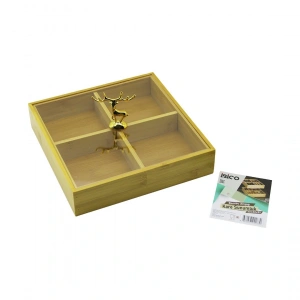KARE 4 BÖLMELİ=2IN1=BÖLMESİZ ÇOK AMAÇLI KUTU AHŞAP BAMBU SERVİS SUNUM TEPSİ - TAHTASI 22X22X5CM (5250)