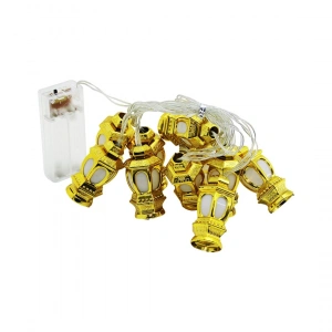 KUBBE=10PCS GOLD METAL PİLLİ DEKORATİF RAMAZAN LED IŞIK - LAMBA 2MT KABLO (5250)