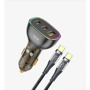 LİNKTECH 80W TRANSPARENT CAR CHARGER 2xPD 30+20W + USB Araç İçi Type-C Şarj Aleti