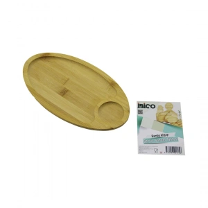 OVAL 2 BÖLMELİ=1+1 AHŞAP BAMBU SERVİS SUNUM TEPSİ - TAHTASI MİNİ TEPSİ 25 X 14 X 1.4CM (5250)