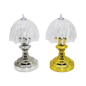 PİLLİ MİNİ ŞEMSİYE MODELİ LED LAMBA ABAJUR MİKA KRİSTAL BAŞLIK - GOLD - KROM AYAK (5250)