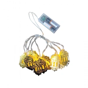 RAMAZAN KANDİLİ MODEL=10PCS   GOLD METAL   PİLLİ  DEKORATİF LED IŞIK - LAMBA  2MT KABLO (5250)