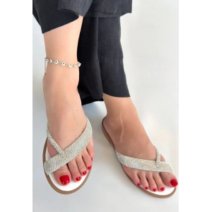 Eday Gümüş Boncuk İşlemeli Terlik