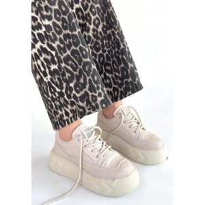 Emwa Bej Cilt Bağcıklı Spor Ayakkabı