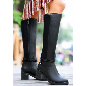 Olha Siyah Cilt Topuklu Çizme