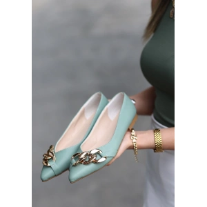 Popi Mint Yeşili Cilt Zincirli Babet Ayakkabı