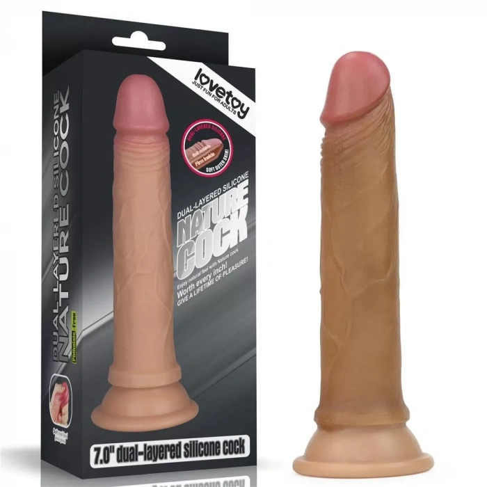 18 cm Realistik Çift Katmanlı Vantuzlu Dildo - Ten Dokusu
