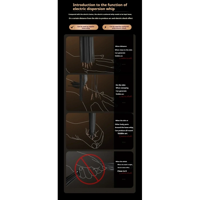 5 Kademeli Şarjlı E-Stim Püsküllü BDSM Kırbaç