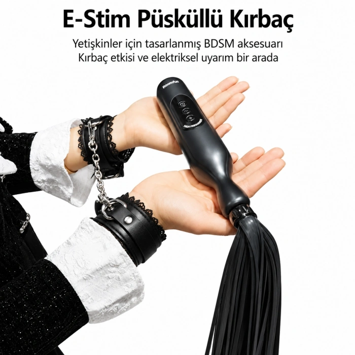 5 Kademeli Şarjlı E-Stim Püsküllü BDSM Kırbaç