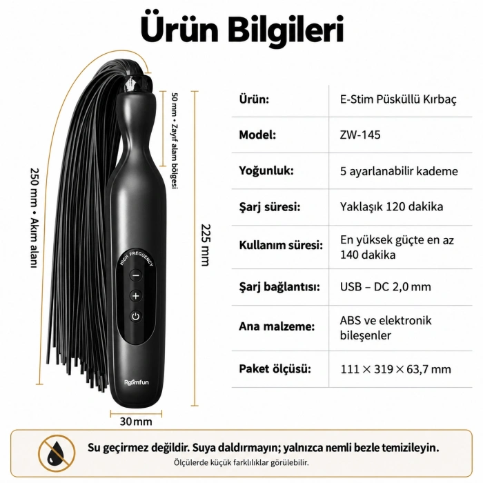 5 Kademeli Şarjlı E-Stim Püsküllü BDSM Kırbaç