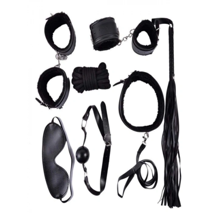 7 Parça BDSM Bondage Seti Deri Fetiş Aksesuar Seti