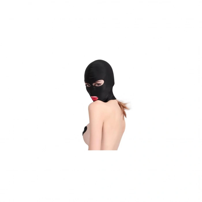 Tam Yüz Bondage Maske 3 Delikli Siyah Hood