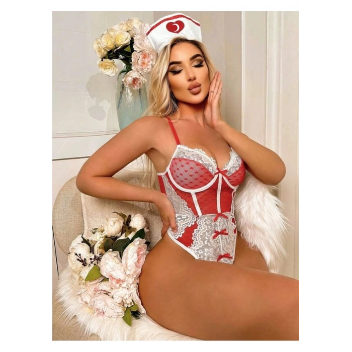 Hemşire Kostümü Dantel Body Set – Fantazi Giyim S/M/L/XL