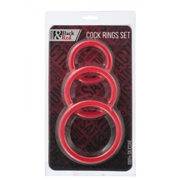 Black & Red Penis Halkası Seti Silikon Kırmızı Ø6/5/4 cm