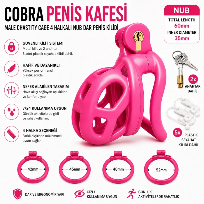 Cobra Penis Kafesi Male Chastity Cage 4 Halkali Nub Dar Penis Kilidi