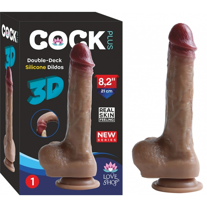 Cock Plus 21 cm Çift Katmanlı Ultra Yumuşak Realistik Vantuzlu Silikon Dildo