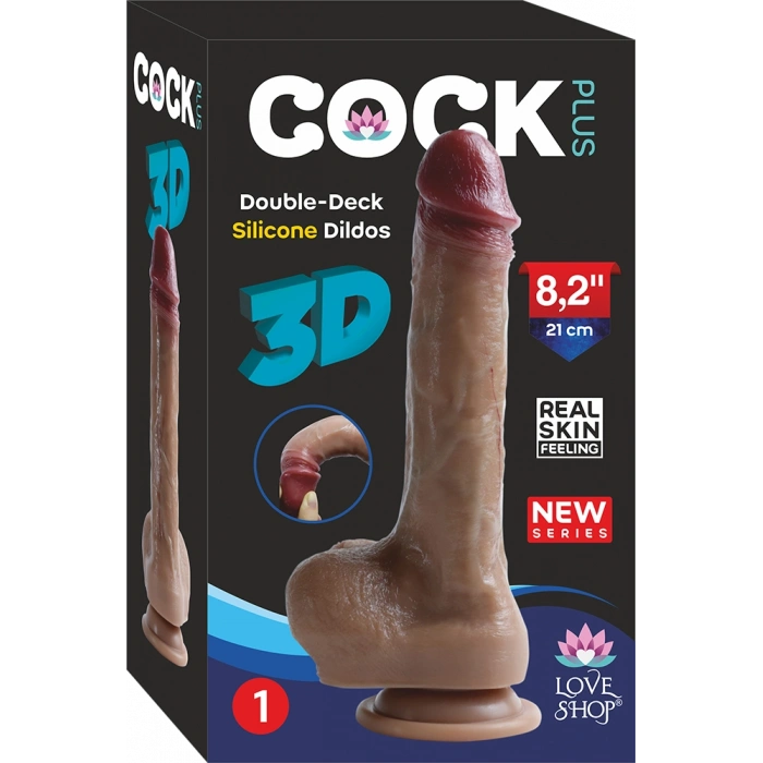 Cock Plus 21 cm Çift Katmanlı Ultra Yumuşak Realistik Vantuzlu Silikon Dildo