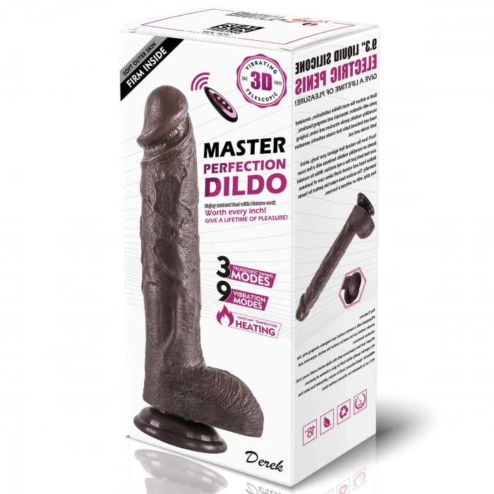 Derek - Isıtmalı İleri Geri Hareketli ve Rotasyonlu Gerçekçi Damarlı Zenci Yapay Penis Vibrator