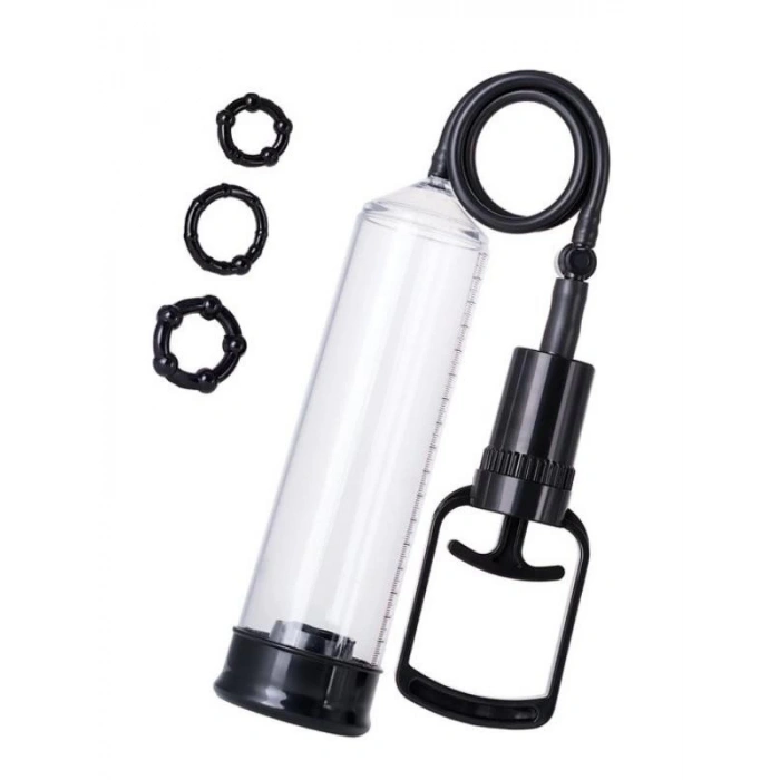 Eskişehir Erotik Shop 3 halkalı Penis Pompası, PVC siyah 23,5 cm 3 halkalı