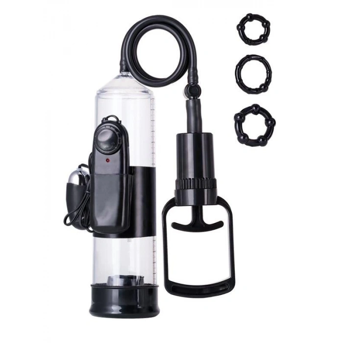 Eskişehir Erotik Shop 3 halkalı Titreşimli penis pompası PVC Siyah 22,8 cm