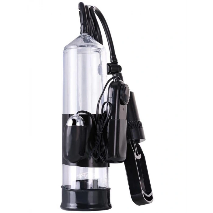 Eskişehir Erotik Shop 3 halkalı Titreşimli penis pompası PVC Siyah 22,8 cm