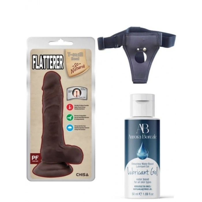 Eskişehir Erotik Shop Belden Bağlamalı Kayganlaştırıcı Set Flatterer Kıkırdaklı Gerçekçi Dildo - 18.6cm Zenci