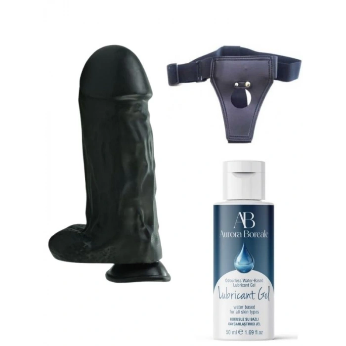 Eskişehir Erotik Shop Belden Bağlamalı Kayganlaştırıcı Set Noctis 27cm Siyah Dildo No:2