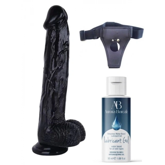 Eskişehir Erotik Shop Belden Bağlamalı Kayganlaştırıcı Set Noctis 30cm Siyah Dildo No:26