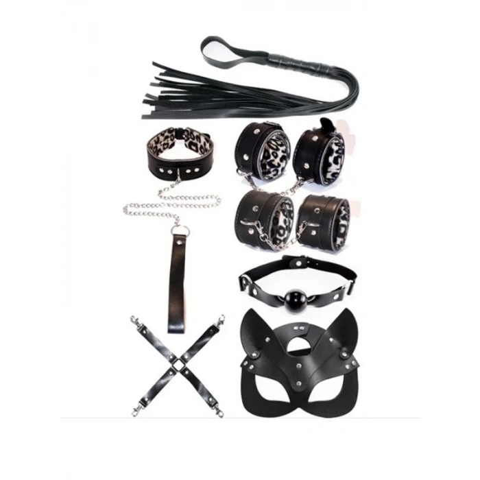 Eskişehir Erotik Shop Fetiş Siyah Leopar Set 7 Parça