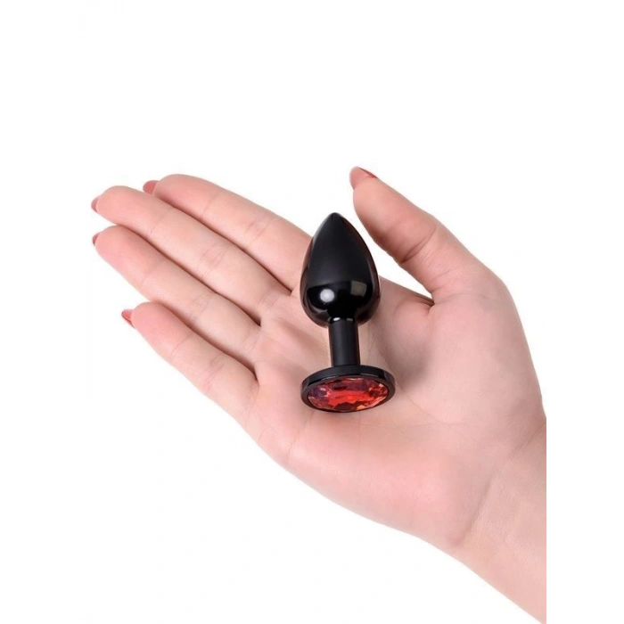 Eskişehir Erotik Shop Metal Anal Plug, Metal, siyah, kırmızı kristalli, 7,2 cm, Ø2,8 cm, 50 g