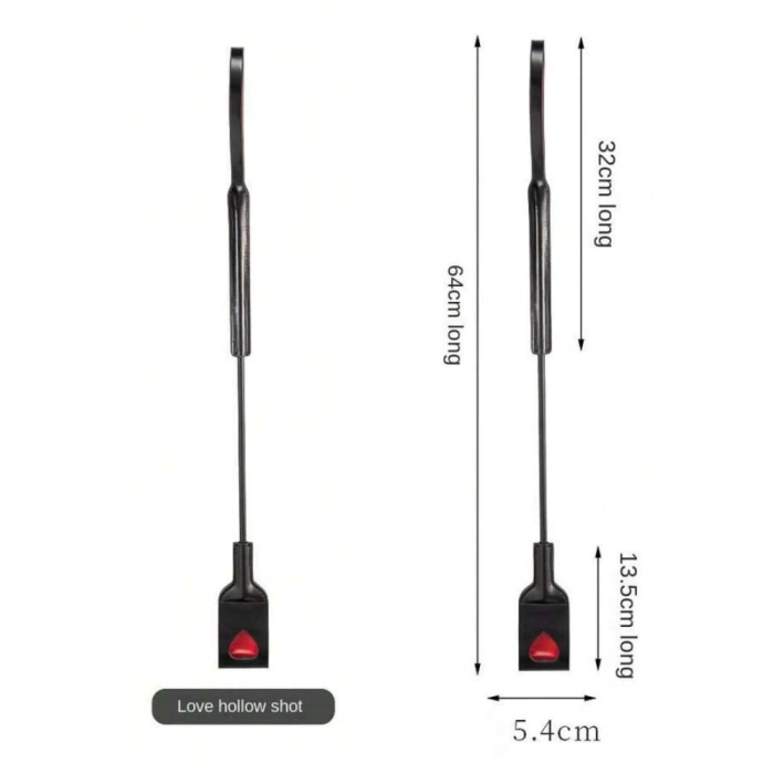 Fetish Beginner Esnek Saplı Tutma Aparatlı 64 CM Kalp Desenli BDSM At Kırbacı Fantezi Deri Kamçı