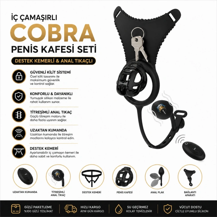 Geliştirilmiş Cobra Penis Kafesi Seti – Destek Kemerli ve Anal Tıkaçlı
