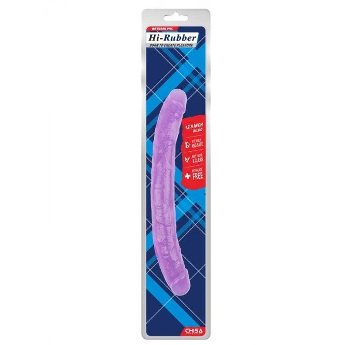 Hi-Rubber Şeffaf Jel Çift Taraflı Dildo - 32.5cm Mor