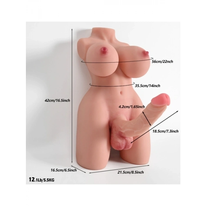 Gerçekçi 5.5 Kg Brown Yarım Vücut Trans Gövdeli Mastürbatör – Göğüs + Penis,TPE Model