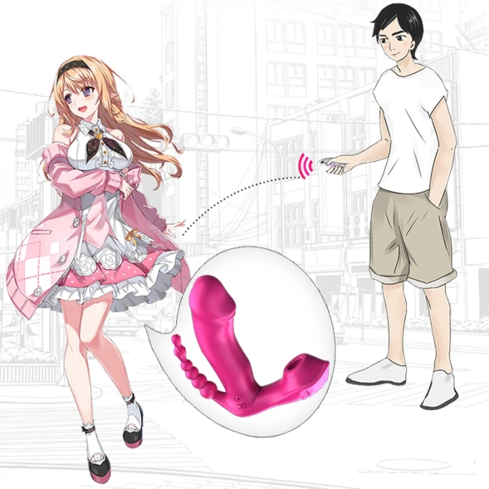 M6 Şarjlı Uzaktan Kumandalı Isıtmalı 3 in 1 Anal G-Spot Klitoris Emiş Uyarıcı Giyilebilir Vibratör