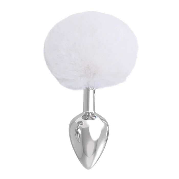 Paslanmaz Çelik Beyaz Tavşan Kuyruklu Pürüzsüz Silver Bunny Tail Metal Anal Butt Plug