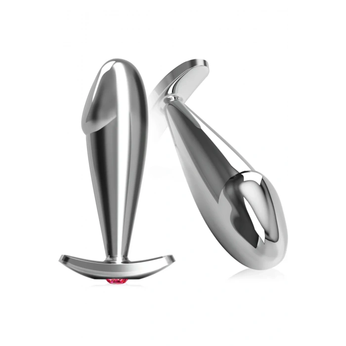 Paslanmaz Çelik Dildo Kırmızı Yuvarlak Mücevher Taşlı Pürüzsüz Silver Metal Anal Butt Plug