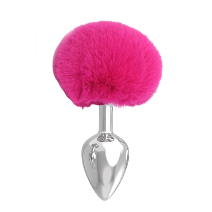 Paslanmaz Çelik Fuşya Tavşan Kuyruklu Pürüzsüz Silver Bunny Tail Metal Anal Butt Plug
