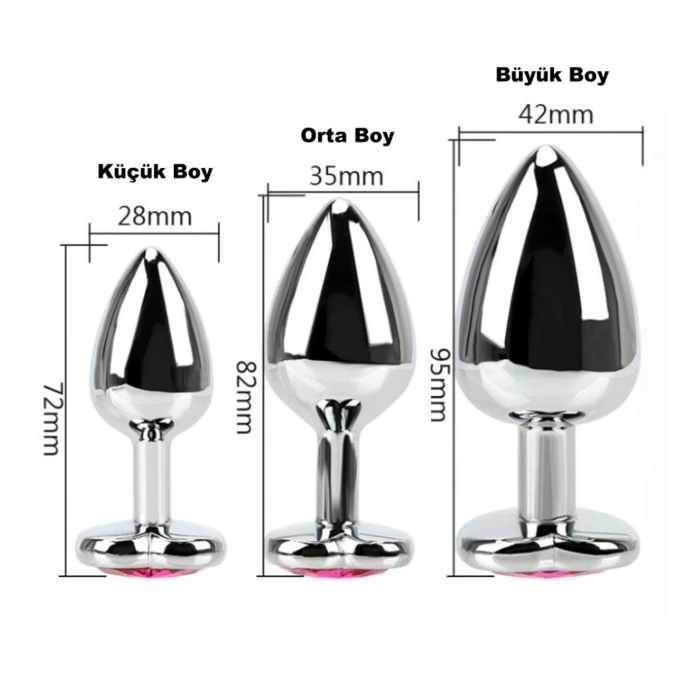 Paslanmaz Çelik Mor Kalpli Mücevher Taşlı Pürüzsüz Siyah Metal Anal Butt Plug
