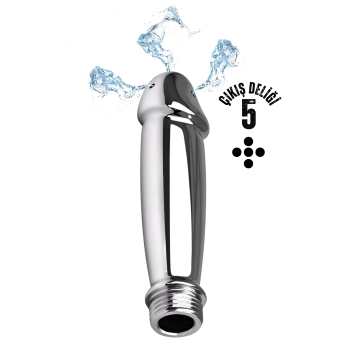 Paslanmaz Çelik Penis Görünümlü 5 Delikli Anal Temizlik Metal Lavman Duş Başlığı