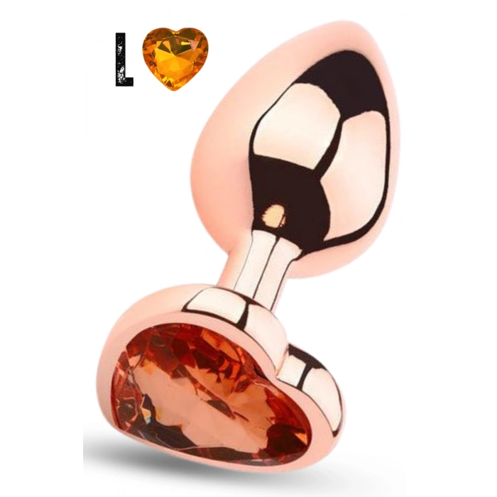 Paslanmaz Çelik Rose Gold Kalpli Mücevher Taşlı Pürüzsüz Rose Gold Metal Anal Butt Plug - Büyük Boy