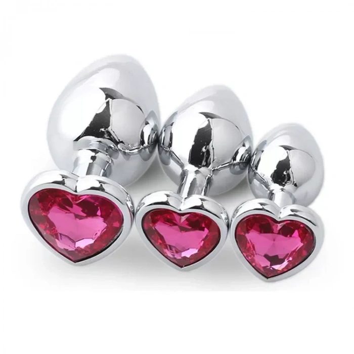 Premium Paslanmaz Çelik Kalp Taşlı Silver Anal Butt Plug
