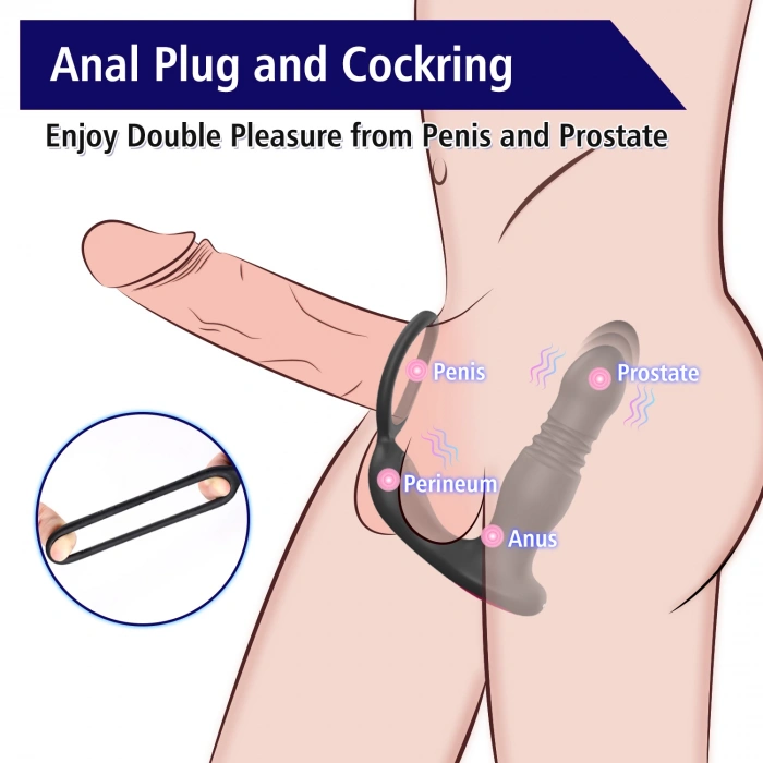 Rocky Şarjlı Uzaktan Kontrol Penis Halkalı İleri Geri Hareketli Prostat Uyarıcı Vibratör