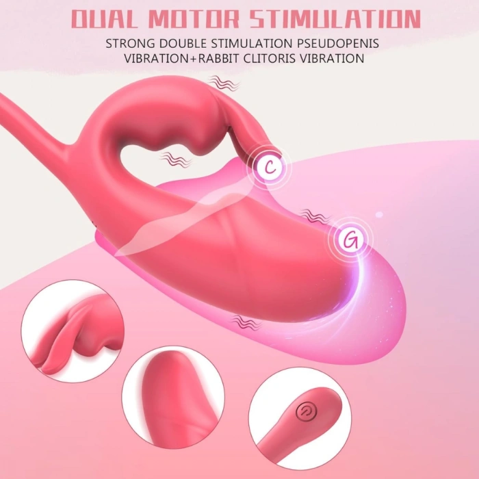 Şarjlı G Nokta Klitoris Uyarıcı ve Erkek Perine Uyarıcı Çift Motorlu Mini Rabbit Çift Vibratörü