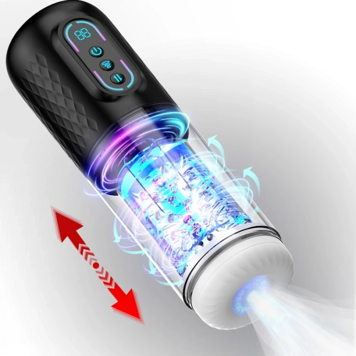 Şarjlı İleri Geri ve Dönme Hareketli ve Emiş Özellikli 3 in 1 LCD Ekran Otomatik Vajina Mastürbatör