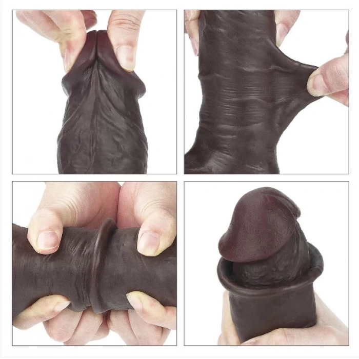 Tam Testisli Hareketli Deri Ultra Yumuşak Çift Katmanlı Zenci Penis 20 CM - Sliding Skin Dual Layer Dong Whole Testicle