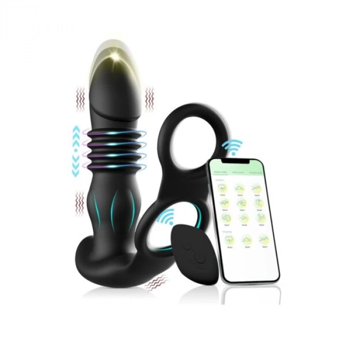 Testis Halkalı İleri Geri Hareketli Telefon Kumandalı Anal Vibratör