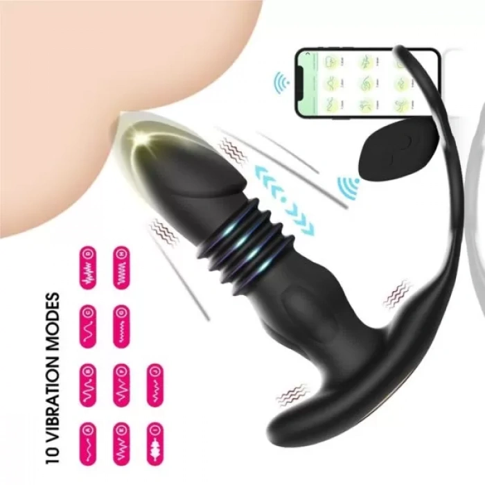Testis Halkalı İleri Geri Hareketli Telefon Kumandalı Anal Vibratör