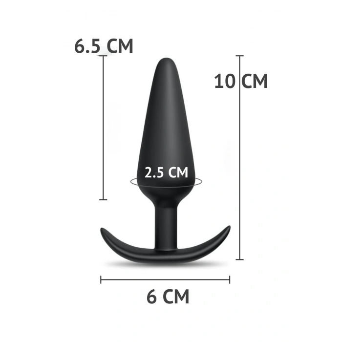 Yeni ve İleri Düzey Kullanıcılar İçin Geniş Tabanlı Siyah Silikon Anal Butt Plug - Orta Boy