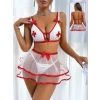 Hemşire Kostümü Tül Mini Elbise Set – 3 Parça Fantazi Giyim S/M/L/XL
